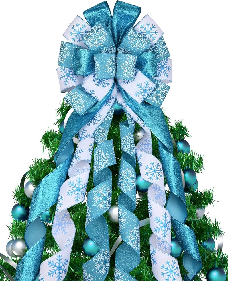 BUVANE Christmas Tree Topper,48x13 inches Large Toppers Bow with Snowflake Pattern for Christmas Decoration - Image 1